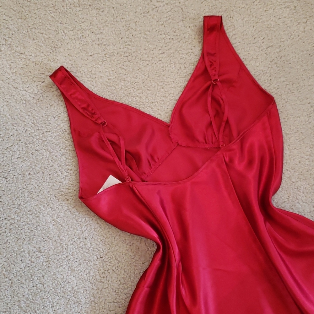 Silky Satin Red Lingerie Slip Empire Waist Sweetheart Dress Chemise Nightgown - Picture 5 of 13